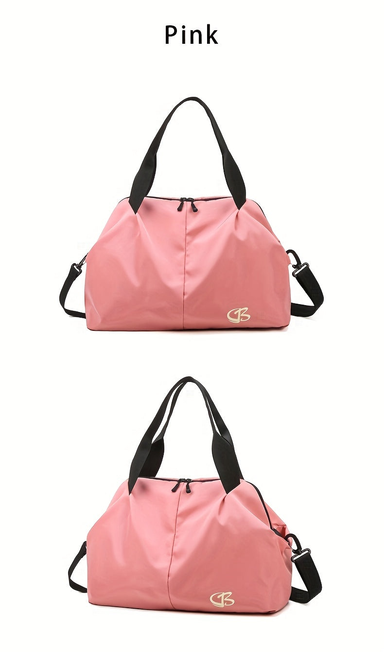 [Pink Gym Bag] Lightweight Pink Nylon Gym Bag for Women | Versatile Wet/Dry Separation, Adjustable Strap, Zip Closure, Portable Travel Bag for Short Trips, Sports Bag