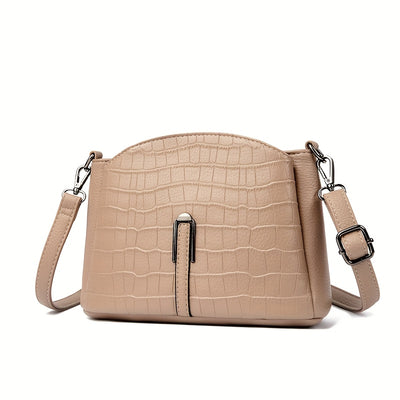 Women'S Multi-Compartment Crossbody Bag with Adjustable Strap - Synthetic, Zipper Closure, Elegant Geometric Pattern in Beige, Burgundy, Black, and White - Perfect for Casual or Formal Occasions, Crossbody Purse