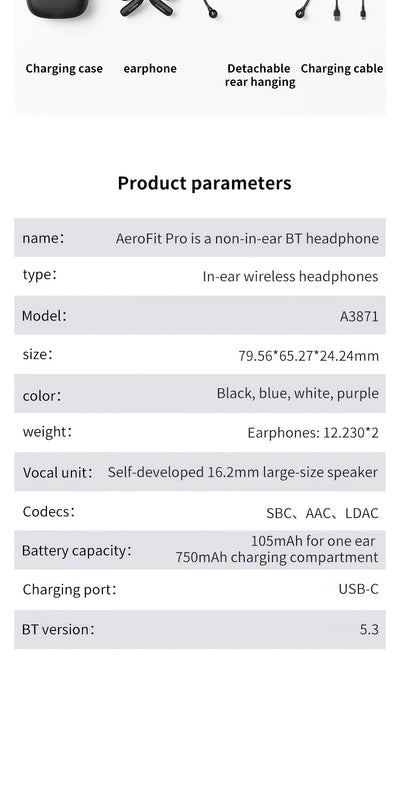 Soundcore AeroFit Pro Wireless Earbuds, Open-Ear Design for Comfortable Long-Term Wear, Strong Sound Quality, 2-in-1 Use, Built-in Microphone, 16.2mm Speakers, USB-C Charging, Ideal for Running and Outdoor Activities, Outdoor