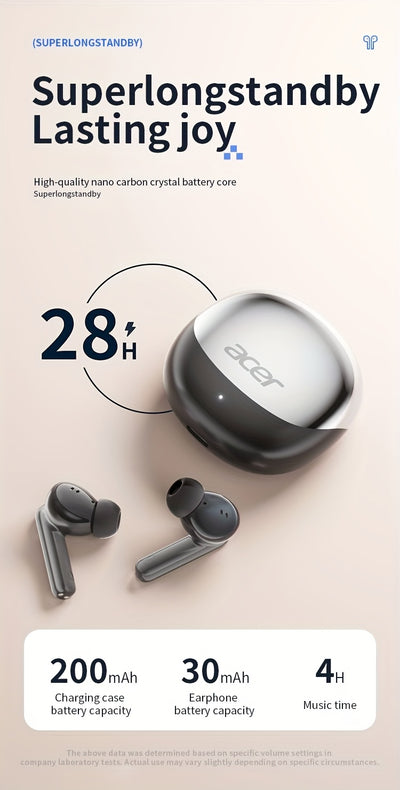 ACER HiFi High-definition Stereo Sound TWS Wireless Earbuds with Call Noise Cancellation, Long Standby Time, Dual Core 5.4 Wireless Chip, HIFI Grade Stereo Sound, Lightweight Touch Design, Fashionable Design, Comfortable for