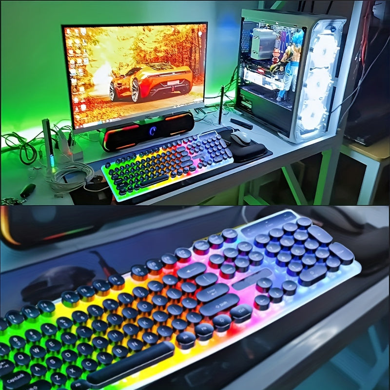 104-Key Full-Size Mechanical Gaming Keyboard with RGB Backlighting, Mechanical Keys & Multi-Function Knob - Heavy-Duty All-Metal Construction, Punk Retro Design For Gaming, Office, Programming - Wired Usb Gaming Keyboard