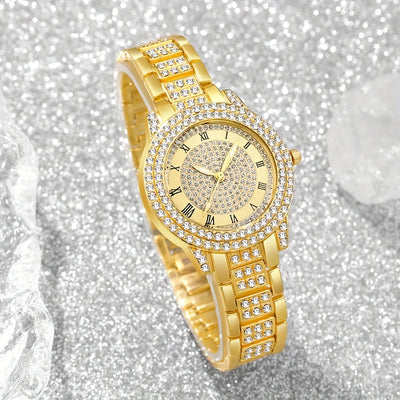 5pcs Luxury Women's Quartz Watch and Jewelry Set - Elegant Rose Golden-Tone Square Bezel, Interlocking Link Bracelet, -Accented Dial, Heart-Shaped Locket & Matching Earrings - Glamorous Gift Box Included, Perfect for Casual A