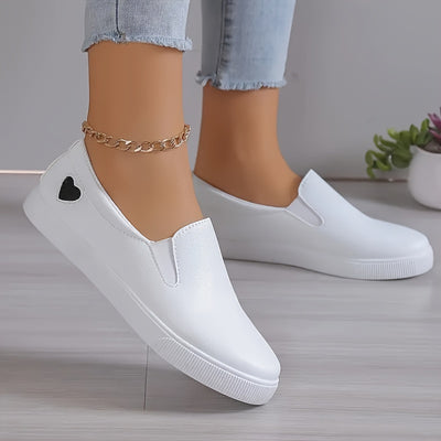 Women's Heart Pattern Flat Shoes, Casual Slip On Outdoor Shoes, Lightweight Low Top Shoes