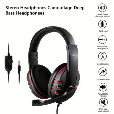 Gaming Headset With Microphone Stereo Surround Headphones Adjustable Wired Computer Gamer Earphones For PC/PS4/Xbox One Mobile