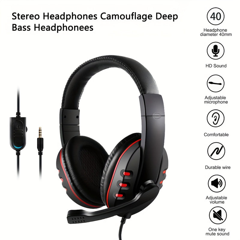Gaming Headset With Microphone Stereo Surround Headphones Adjustable Wired Computer Gamer Earphones For PC/PS4/Xbox One Mobile