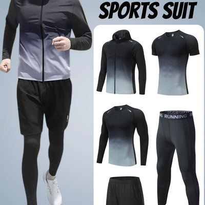 5pcs Men's Sports Set: Quick-Dry Breathable Running Jacket + Compression Long Sleeve Top, Short-Sleeved Shirt & Tight-Fitting Pants with Matching Joggers for All-Season Fitness Training and Ball Games, Jogging Suits for Men,