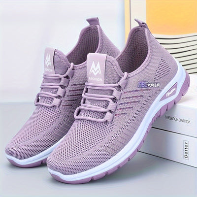 Women's Knitted Running Sneakers, Breathable Soft Sole Low Top Walking Trainers, Comfy Outdoor Sports Shoes