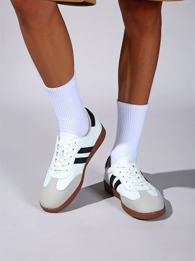 Women's Striped Pattern Flat Sneakers, Casual Lace Up Outdoor Shoes, Comfortable Low Top Shoes