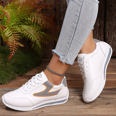Women's Contrast Color Trainers, Fashionable Lace Up Soft Sole Sports Shoes, Comfy Outdoor Walking Students Sneakers