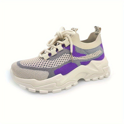 Women's Breathable Mesh Platform Sneakers, Casual Lace Up Outdoor Shoes, Comfortable Lwo Top Sport Shoes