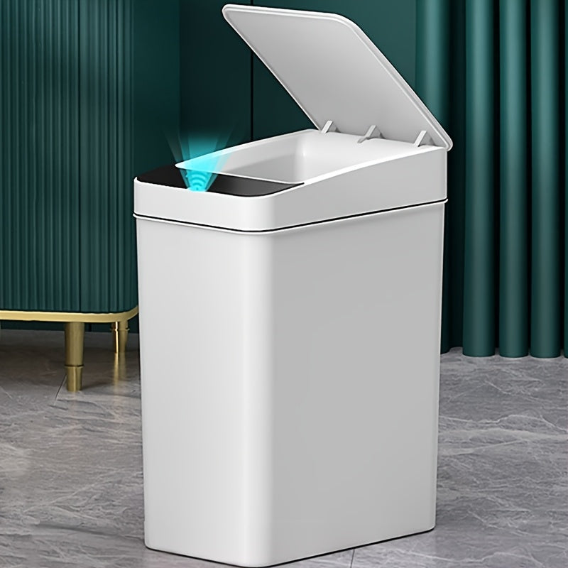 White Kitchen Bathroom Trash Can 11L with Lid, Touchless Automatic Motion Sensor 1pc & 2pcs Small Trash Can, Smart Electric Slim Trash Can, Suitable for Bedroom or Office, Smart Touchless Motion Sensor Trash Can with Lid, Ele