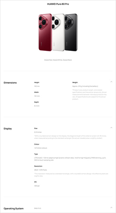 HUAWEI Pura 80 Pro 4G Smartphone | 12GB RAM + 512GB Storage | 6.8" LTPO OLED Display | Ultra Lighting Quad Camera with 100x Zoom | 5170mAh Battery | 100W Wired & 80W Wireless SuperCharge | /IP69 High Quality | EMUI 15.0 | NFC