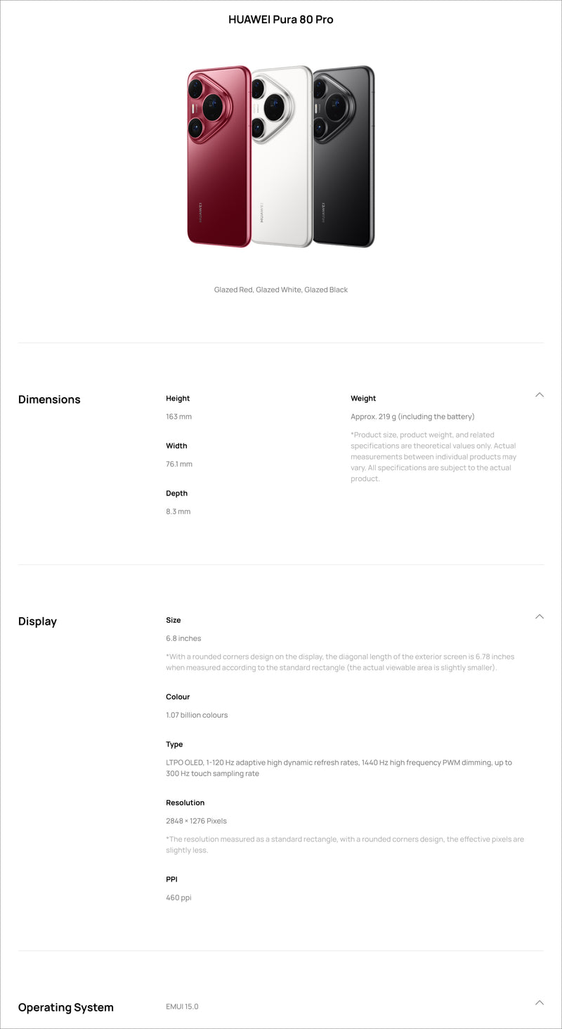 HUAWEI Pura 80 Pro 4G Smartphone | 12GB RAM + 512GB Storage | 6.8" LTPO OLED Display | Ultra Lighting Quad Camera with 100x Zoom | 5170mAh Battery | 100W Wired & 80W Wireless SuperCharge | /IP69 High Quality | EMUI 15.0 | NFC