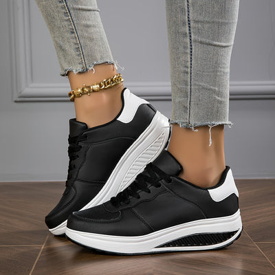 Women's Platform Sneakers, Casual Lace Up Outdoor Shoes, Comfortable Low Top Sport Shoes Autumn Shoe