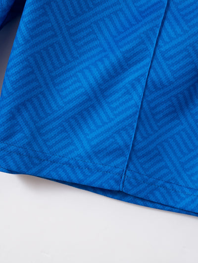 تي شيرت رجالي بأكمام قصيرة + شورت بدلة رياضية كاجوال باللون الأزرق