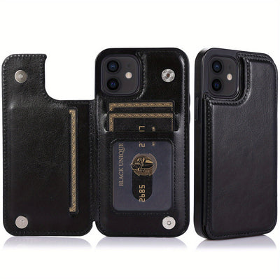 جراب iPhone قابل للطي من الجلد الصناعي عالي الجودة مع فتحات للبطاقات وحامل مقاوم للصدمات متوافق مع موديلات مختلفة بما في ذلك X XR XS Max 11 pro 12 pro 13 pro 14 15 16 SE 6 7 8 plus