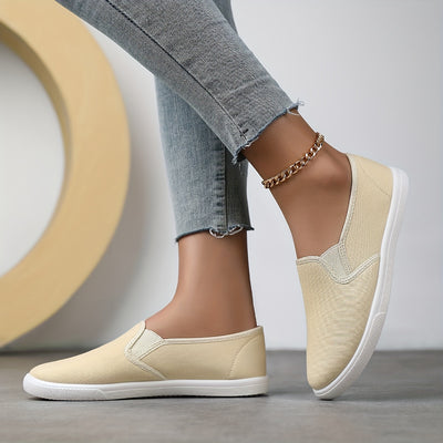 Women's Simple Solid Color Canvas Shoes, Casuals Slip On Outdoor Shoes, Lightweight Low Top Shoes