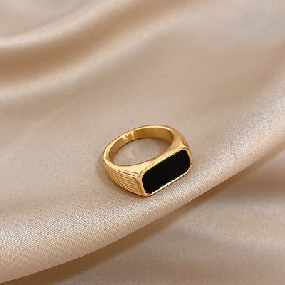 Elegant Black Acrylic Stainless Steel Ring with Golden-Tone Accents - Modern Minimalist Design for Daily Wear & Parties, Durable & Stylish Jewelry, Party Jewelry | Minimalist Jewelry | Durable Acrylic Ring
