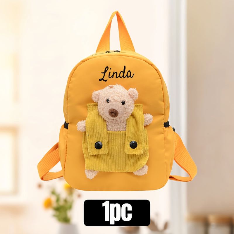 ANLEWO Personalized Teddy Bear Backpack with Custom Name - Cute Plush Backpack with Heart Cutouts & Adjustable Straps, Zipper Closure, Lightweight School Bag for Girls, Boys, Birthday Gifts (Pink, Blue, Red, Green, Black, Yel