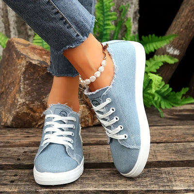 Women's Simple Flat Canvas Shoes, Casual Lace Up Outdoor Shoes, Comfortable Low Top Sneakers