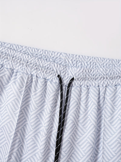 تي شيرت رجالي بأكمام قصيرة + شورت بدلة رياضية كاجوال باللون الأزرق