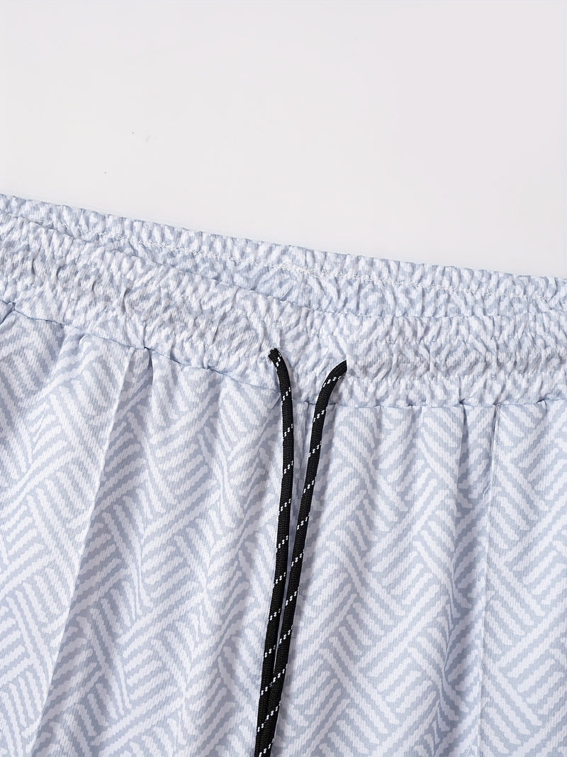 تي شيرت رجالي بأكمام قصيرة + شورت بدلة رياضية كاجوال باللون الأزرق