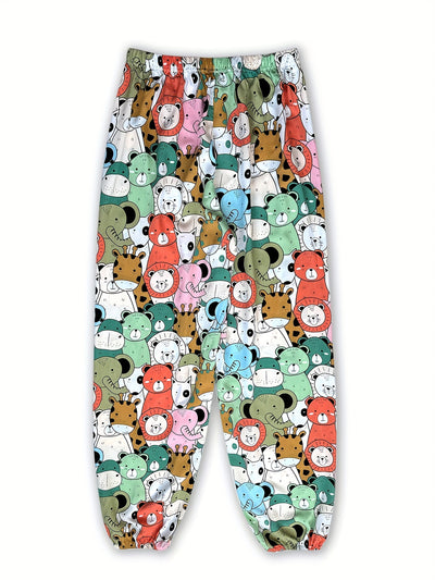 بنطلون نسائي فضفاض واسع الساق مطبوع، بنطلون كاجوال مريح ورائع