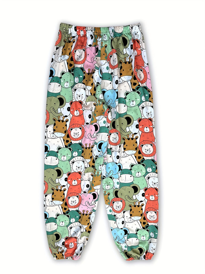 بنطلون نسائي فضفاض واسع الساق مطبوع، بنطلون كاجوال مريح ورائع