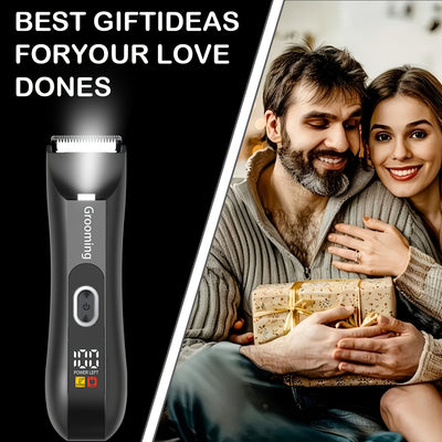 Men's & Women's Body Hair Trimmer, Men’s Groin Shaver with IPX5 Waterproof Rating and R-Sharp Ceramic Blade Head, 2 Size Combs Included. USB Rechargeable Electric Grooming Kit for Chest, Legs, Underarms Bikini Area – LED