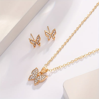 4pcs Stylish Minimalist Shiny Butterfly Pendant Necklace, Bracelet, Ring, and Earrings Set for Girls - Elegant Best Friend Jewelry Collection, for Teenager