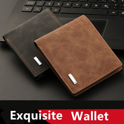 Men'S Slim Faux Leather Wallet - Stylish Black Compact Design with Multiple Card Slots, Cash Compartment & ID Holder - Perfect Gift for Him, Business Style, Everyday Use