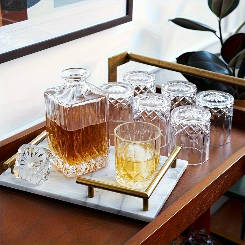 MAMSHIB 3pcs Whiskey Decanter Set 7pcs - Elegant Glass Spirits Carafe with Pour Spout& Stopper - Premium Roostertail& Liquor Decanting Kit for Bourbon, Scotch, Rum - Ultimate Barware Gift Set for Home Bars, Parties, Holidays&