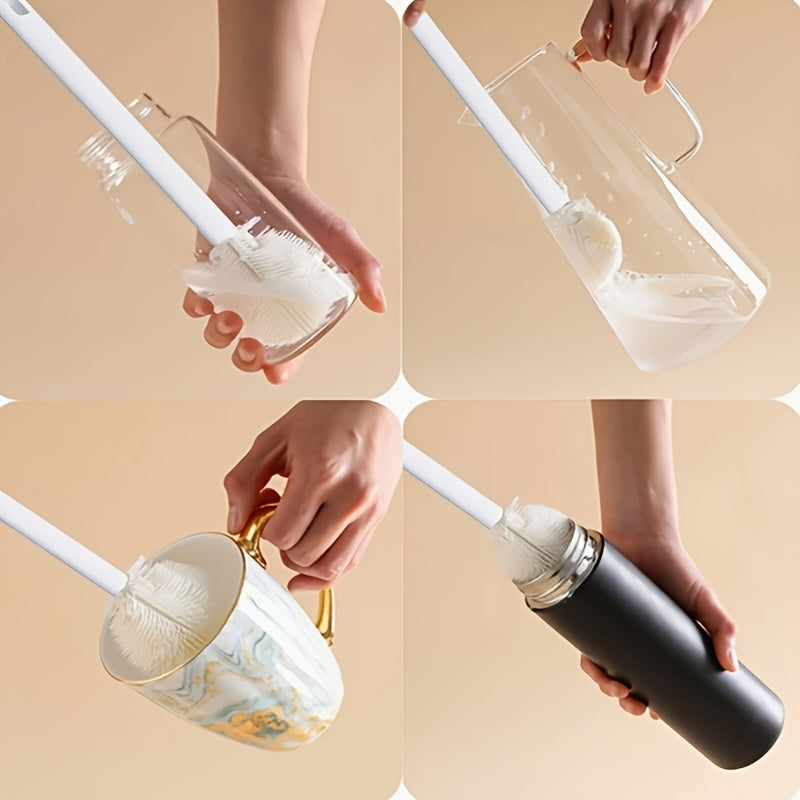 1pc 360° Silicone Cleaning Brush with Foldable Head & Long Handle - Reusable, Portable Scrubber for Bottles, Cups, Kitchen Surfaces - Durable Non-Scratch Design for Indoor/Outdoor Use, Versatile Cleaning Brush | Long Handle