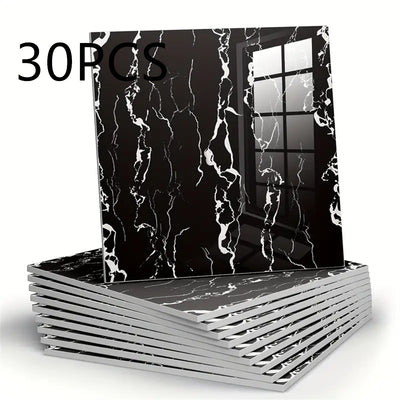 30pcs Marble Wall Stickers - Self-Adhesive Foam Panels, Thickened Design Vinyl Wallpaper for Bathroom, Living Room, Kitchen, Bedroom Renovation - Easy Peel & Stick Home Decor, Wall Stickers for Walls, Kitchen Makeover, Elegan