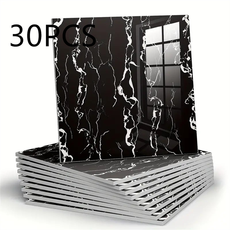 30pcs Marble Wall Stickers - Self-Adhesive Foam Panels, Thickened Design Vinyl Wallpaper for Bathroom, Living Room, Kitchen, Bedroom Renovation - Easy Peel & Stick Home Decor, Wall Stickers for Walls, Kitchen Makeover, Elegan