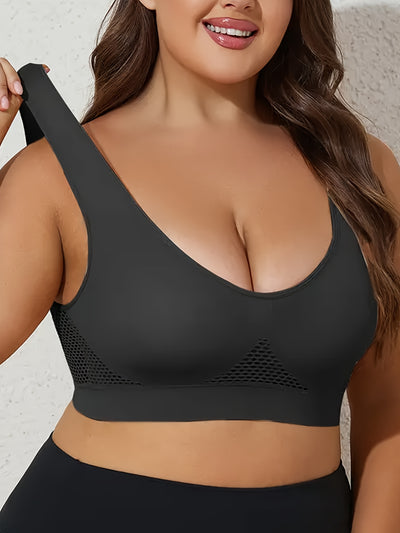 14pcs EssElegance Plus size High Support Wire-Free Sports Bras with Padded & Mesh Panels, Breathable Stretch Fit for Yoga Running Training