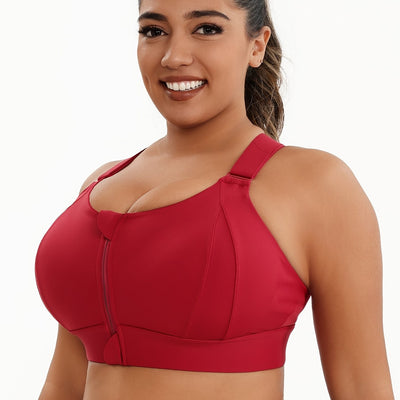 A Women'S Front-Zip Sports Bra, Featuring High Support And Plus Sizes, with Adjustable Straps, Suitable for Yoga, Fitness, And Workouts.