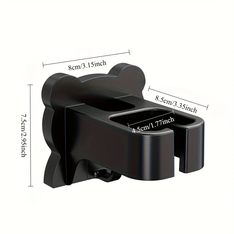 Space-Saving Wall-Mounted Hair Dryer Holder - No Drilling Required, Easy Installation, Compatible with Various Hair Dryer Models for Home & Bathroom Organization, Sleek Black Design with Metallic Accents, Durable Plastic Cons