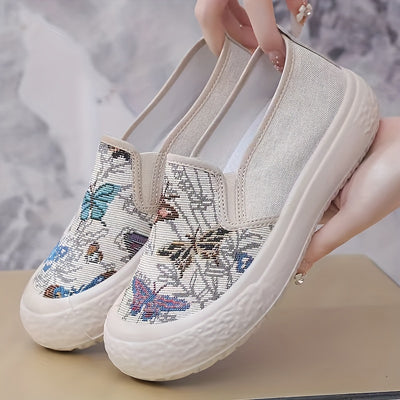 Women's Butterfly Pattern Canvas Shoes, Casual Slip On Outdoor Shoes, Lightweight Low Top Shoes