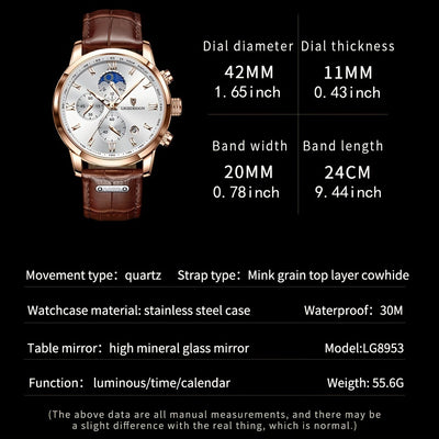 ساعة LIGE للرجال فاخرة من جلد البولي يوريثان رياضية كوارتز ساعة كرونوغراف للرجال هدية عيد الميلاد