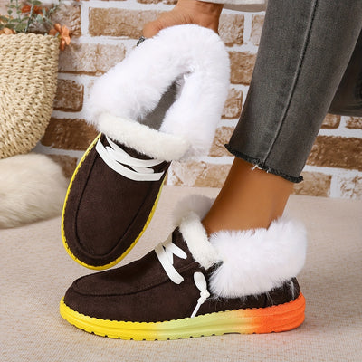 Women's Plush Lined Flat Shoes, Winter Warm & Cozy Low Top Slip On Shoes, Thermal Outdoor Shoes