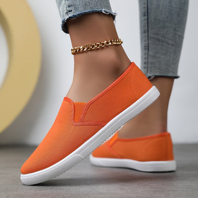 Women's Simple Solid Color Canvas Shoes, Casuals Slip On Outdoor Shoes, Lightweight Low Top Shoes