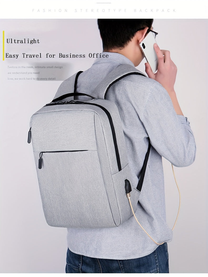 1pc Lightweight Laptop Bag - Durable Fabric Business Backpack with Adjustable Shoulder Straps, Multiple Compartments & Zipper Closure for School, Travel, Work - Grey, Backpack for Travel, Casual Style, Sturdy Construction