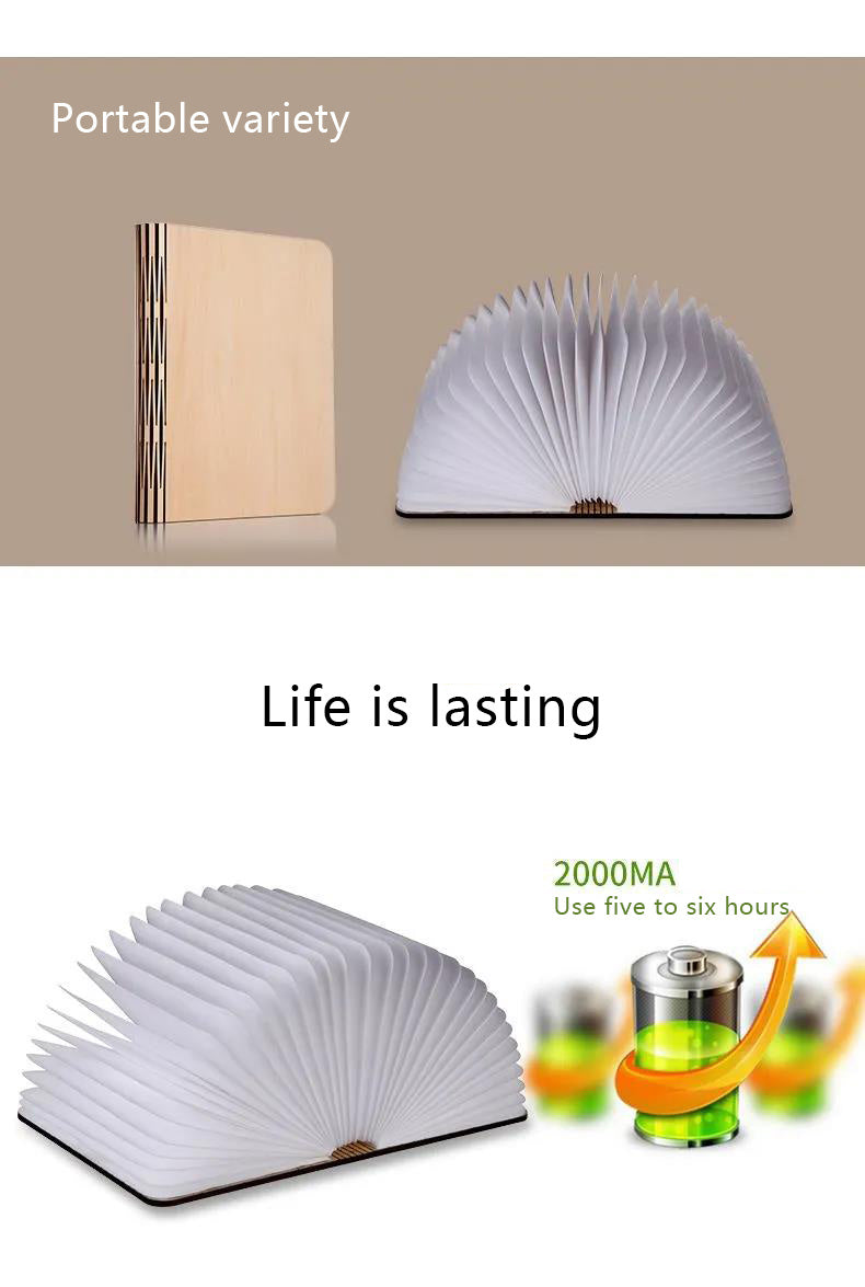 مصباح كتاب خشبي بخمسة ألوان، مصباح كتاب ليلي، مصباح كتاب قابل للطي لغرفة النوم، مصباح طاولة النوم، هدية عيد ميلاد دافئة، مصباح كتاب قابل للطي إبداعي، مصباح كتاب LED، شحن رومانسي