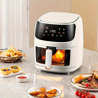 6L Large Capacity Air Fryer with Transparent Viewing Window, Smart Touch Panel, Adjustable Timer & Temperature Control, High Borosilicate Glass Liner, British Specification Plug, Safe for Use at Home or Restaurants, Air Fryer