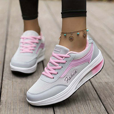 Women's Breathable Mesh Platform Sneakers, Casual Lace Up Outdoor Shoes, Comfortable Low Top Shoes