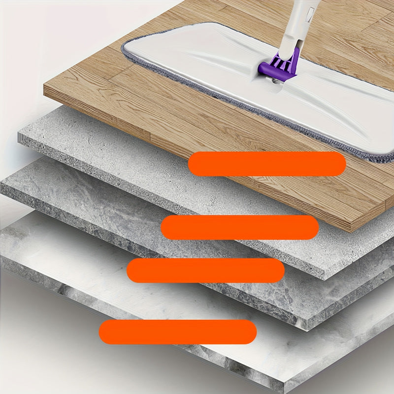 1 household mop with spraying function, including 4 replaceable cleaning cloths, with 360-degree flexible cleaning-suitable for living room, bedroom, kitchen and bathroom.