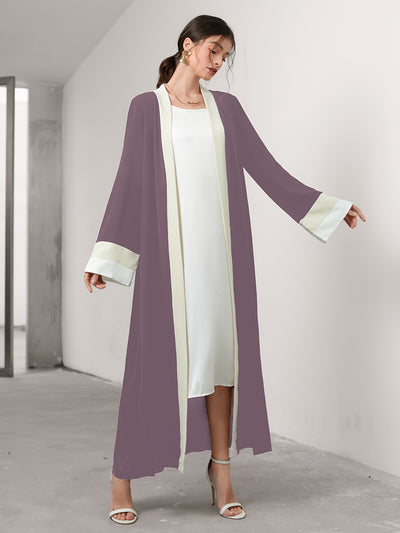 Cozy Comfort, Elegant Black and Cream Long Robe with Ruffle Sleeves - Polyester, Machine Washable, Casual Style for Women - Perfect for Spring/Summer/Fall