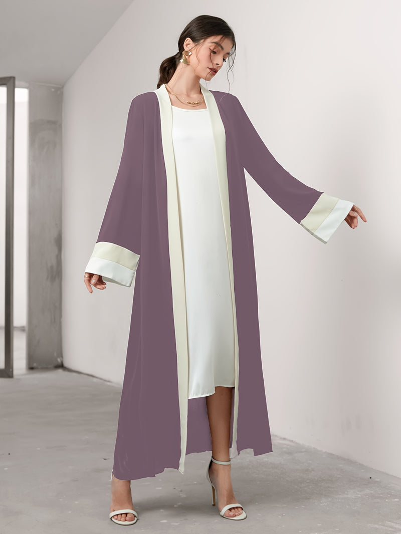 Cozy Comfort, Elegant Black and Cream Long Robe with Ruffle Sleeves - Polyester, Machine Washable, Casual Style for Women - Perfect for Spring/Summer/Fall