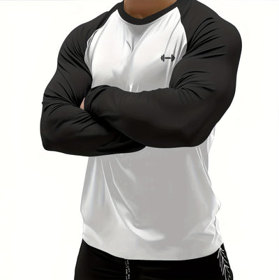 Men's Athletic Compression Long Sleeve T-Shirt - Quick-Dry, Breathable, with Graphic Print, Crew Neck, Stretch Fabric - Ideal for Running, Gym & Sports Activities, Gym Clothes